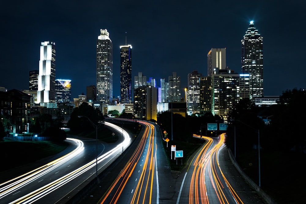 Commercial towers at dusk